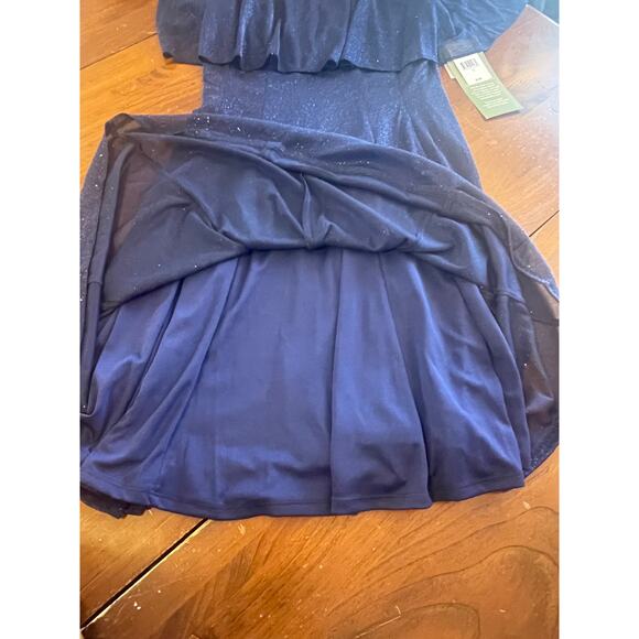 NWT J. Taylor Dress Size 12 Dark Blue Sparkle Formal Cape Evening Crew Neckline - Picture 10 of 13